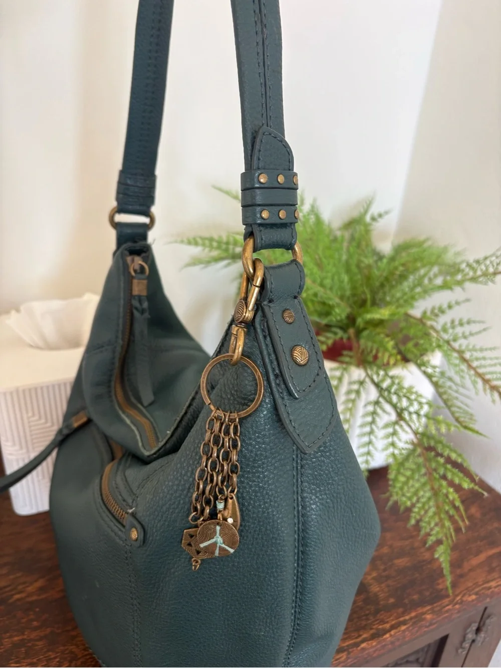 The Sak Sequoia Deep Teal Pebbled Leather Hobo Bag